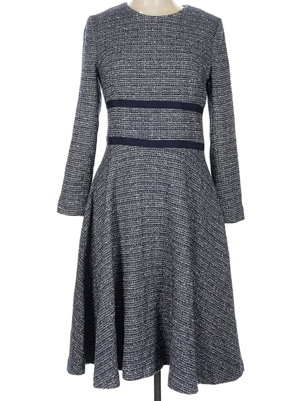The Fold Of London Southerby Tweed A Line Dress, UK 12 (US 8), Navy Blue Multi
